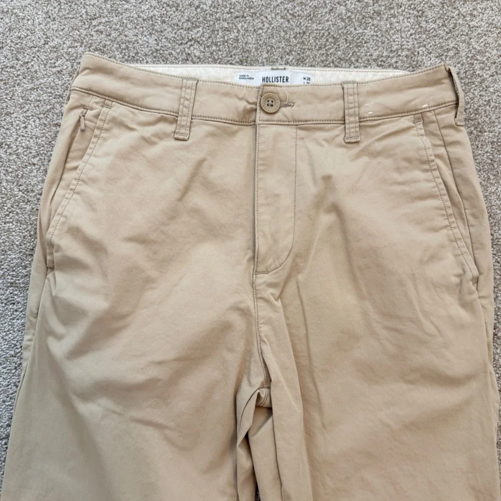 Hollister Slim Straight Chino Pants Mens 28x30 Tan Khaki Cotton Zip Pocket